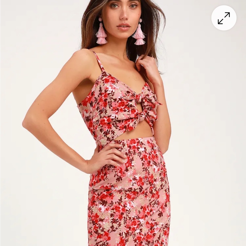 Victoria Mauve Pink Floral Print Tie-Front Cutout Dress